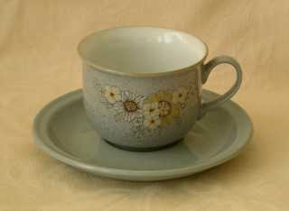 Denby Reflections White inside Tea Cup and Saucer